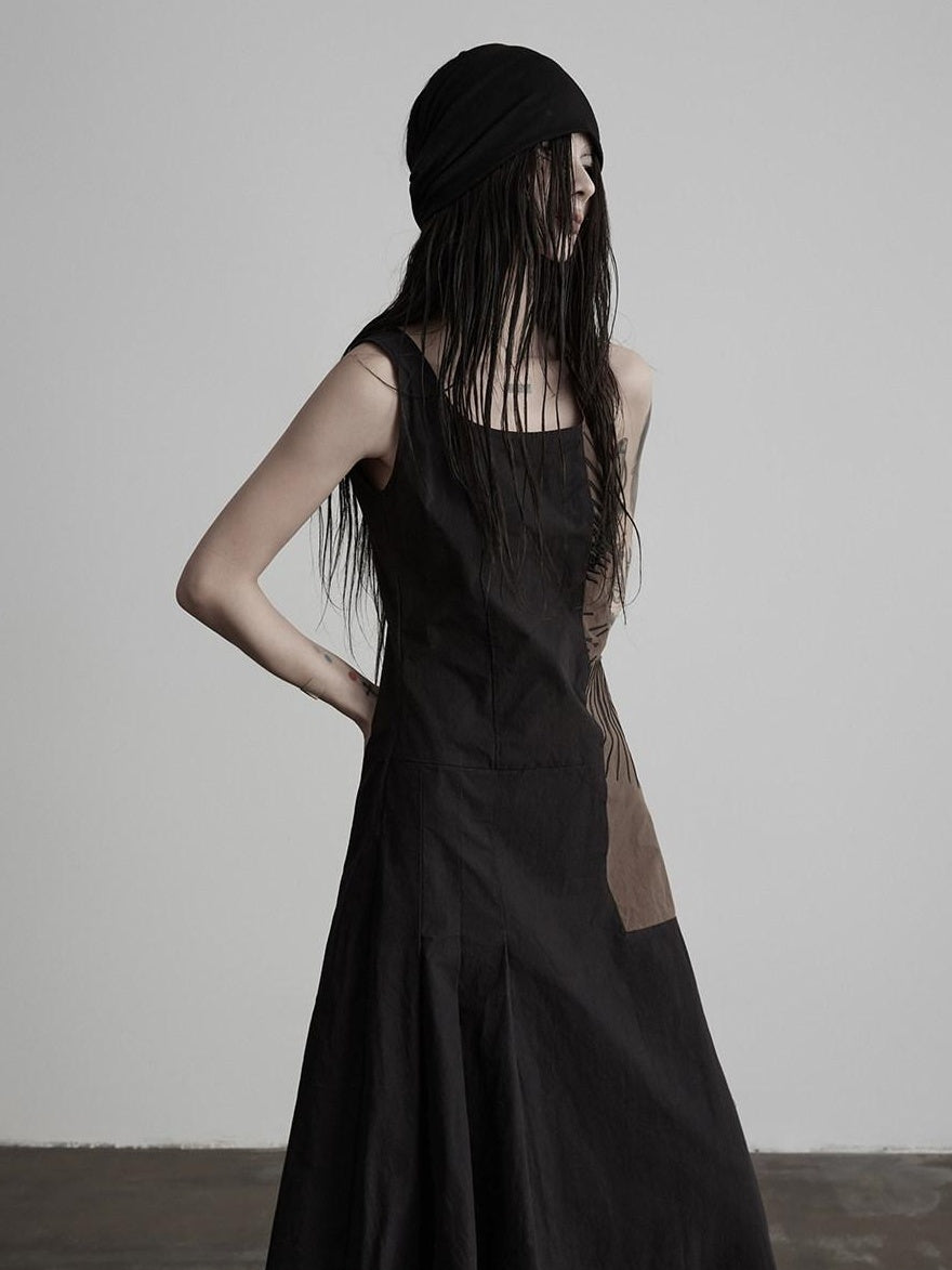 INDULGE Soft Pima Cotton Dark Gothic Embroidered A Line Square Neck Casual Maxi Dresses
