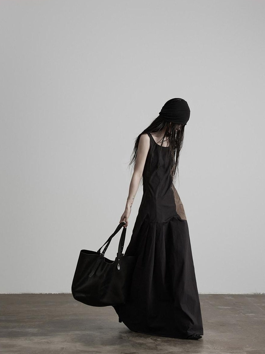 INDULGE Soft Pima Cotton Dark Gothic Embroidered A Line Square Neck Casual Maxi Dresses