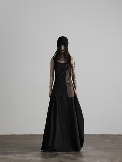 INDULGE Soft Pima Cotton Dark Gothic Embroidered A Line Square Neck Casual Maxi Dresses