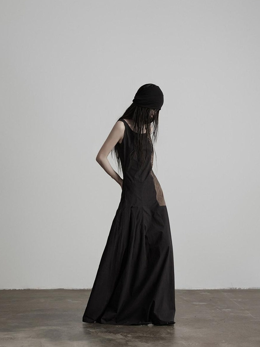 INDULGE Soft Pima Cotton Dark Gothic Embroidered A Line Square Neck Casual Maxi Dresses