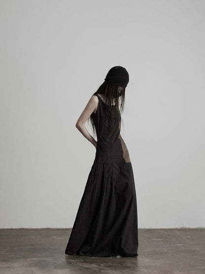 INDULGE Soft Pima Cotton Dark Gothic Embroidered A Line Square Neck Casual Maxi Dresses