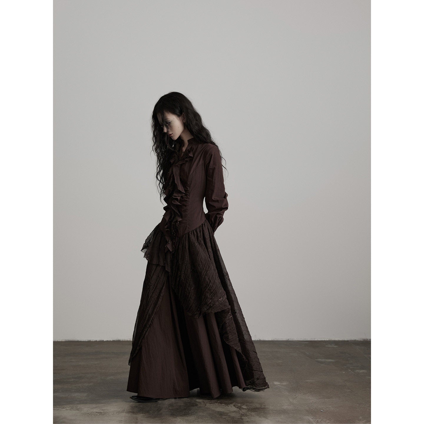 INDULGE Soft Ruffle Nordic A Line Long Sleeve Cotton Blend Women Casual Maxi Dresses