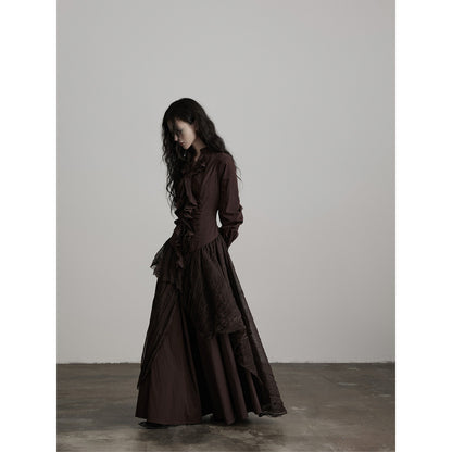 INDULGE Soft Ruffle Nordic A Line Long Sleeve Cotton Blend Women Casual Maxi Dresses