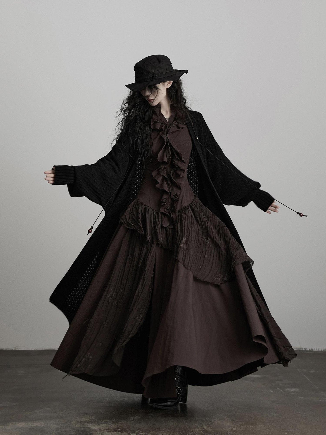 INDULGE Soft Ruffle Nordic A Line Long Sleeve Cotton Blend Women Casual Maxi Dresses