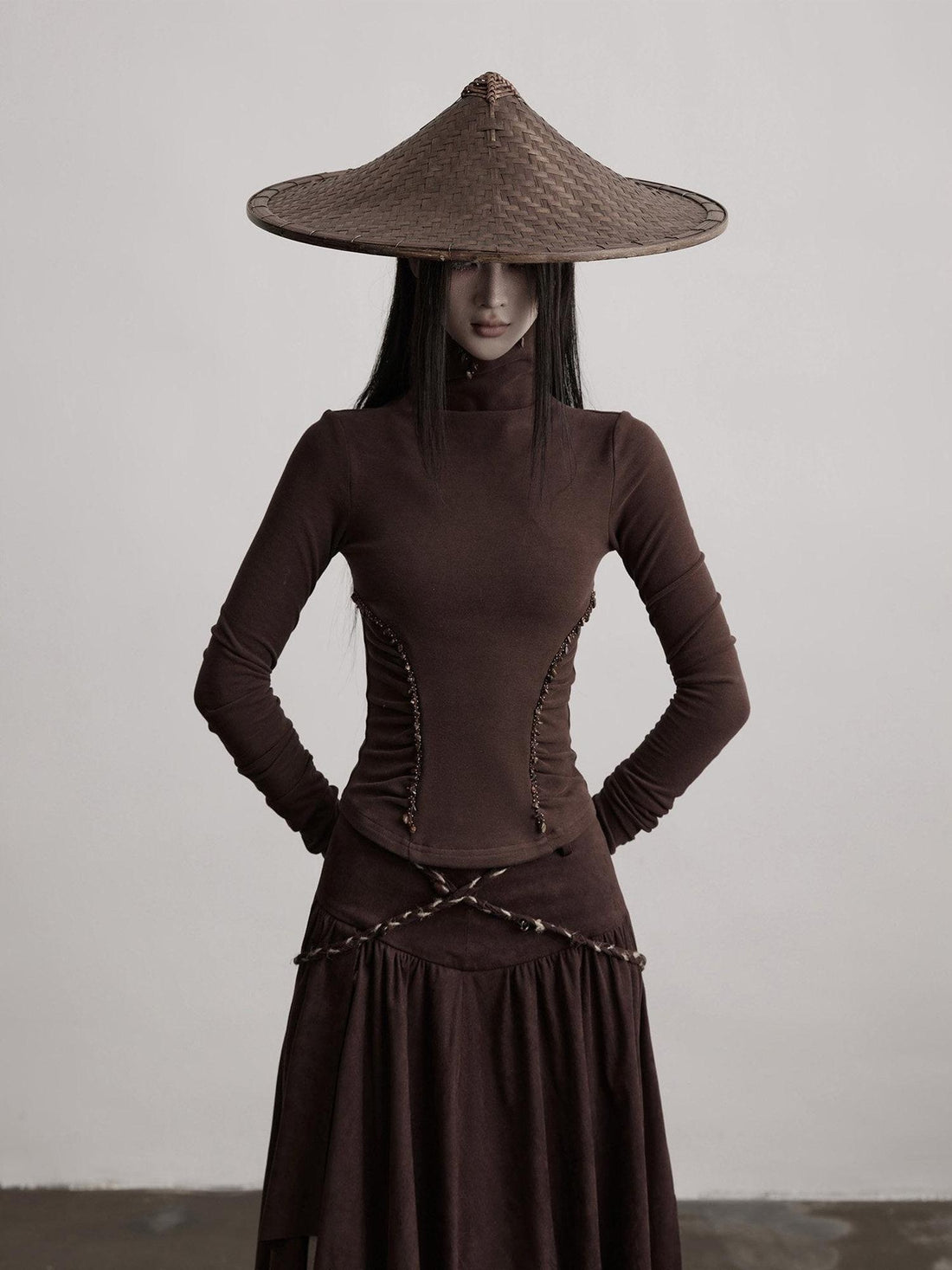 INDULGE Soft Stretch Cotton Blend Dark Edgy Slim Fit Womens Brown Long Sleeve T-Shirts