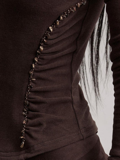 INDULGE Soft Stretch Cotton Blend Dark Edgy Slim Fit Womens Brown Long Sleeve T-Shirts