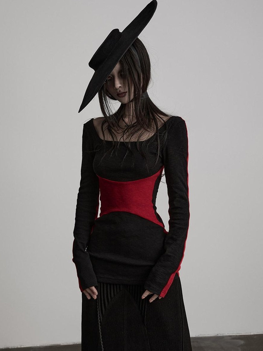 INDULGE Soft Stretch Cotton Casual Square Neck Patchwork Women Long Sleeve T-Shirts