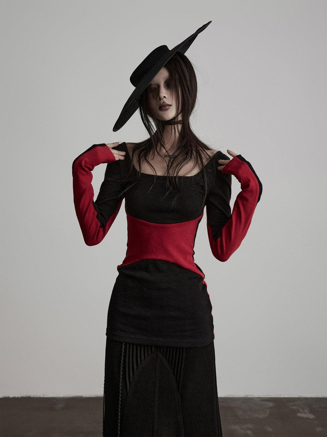INDULGE Soft Stretch Cotton Casual Square Neck Patchwork Women Long Sleeve T-Shirts