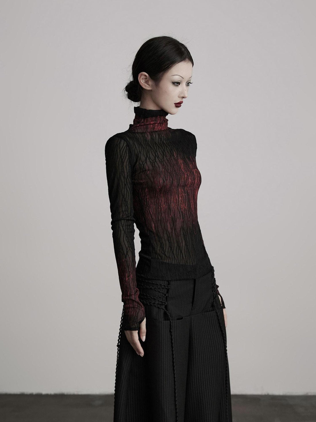 INDULGE Soft Stretch Gradient Mock Neck Long Sleeve Women Nylon Knit Slim T-Shirts