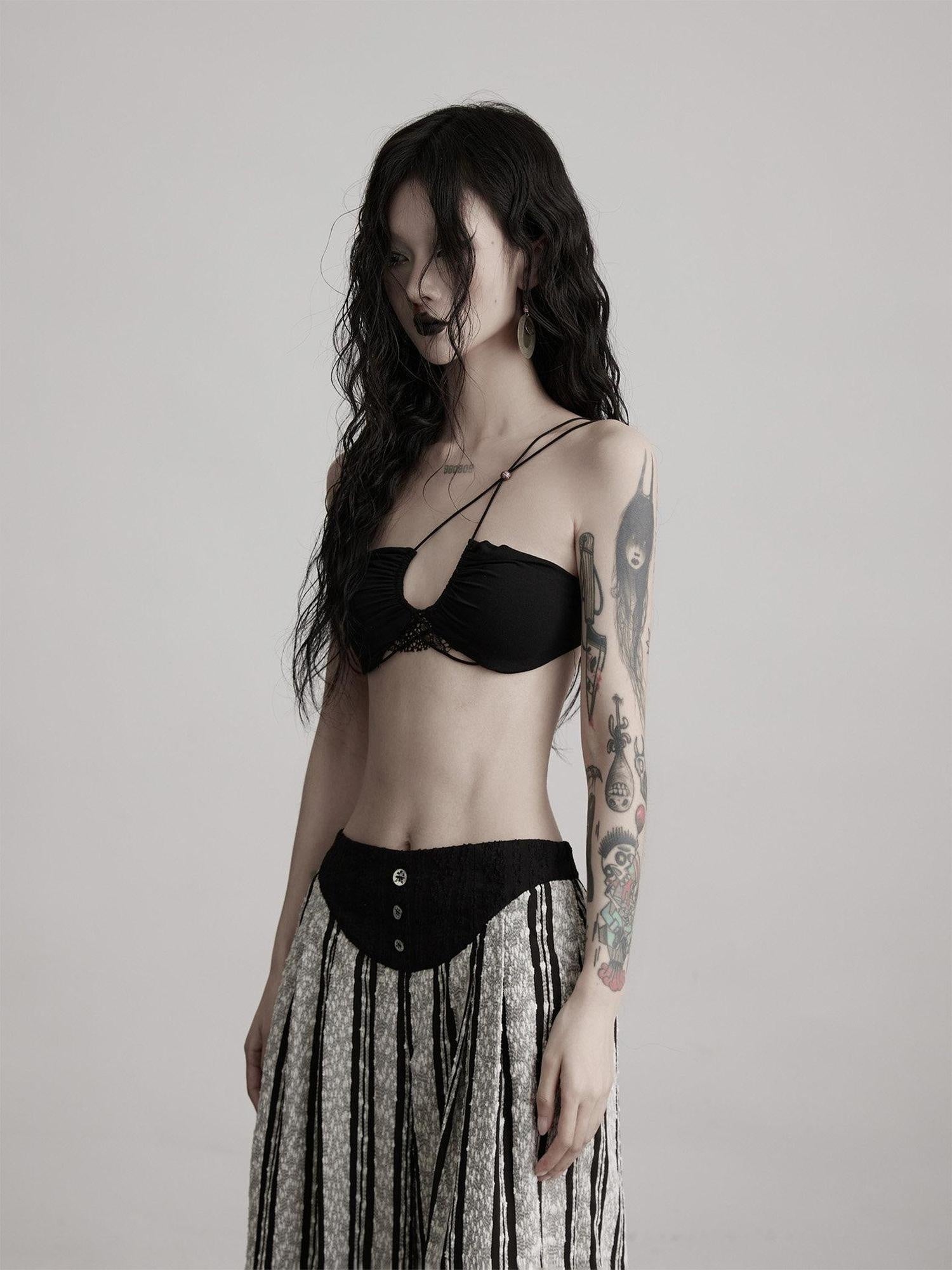 INDULGE Soft Stretch Original Design Cropped Slim Fit For Women Black Solid Camisoles