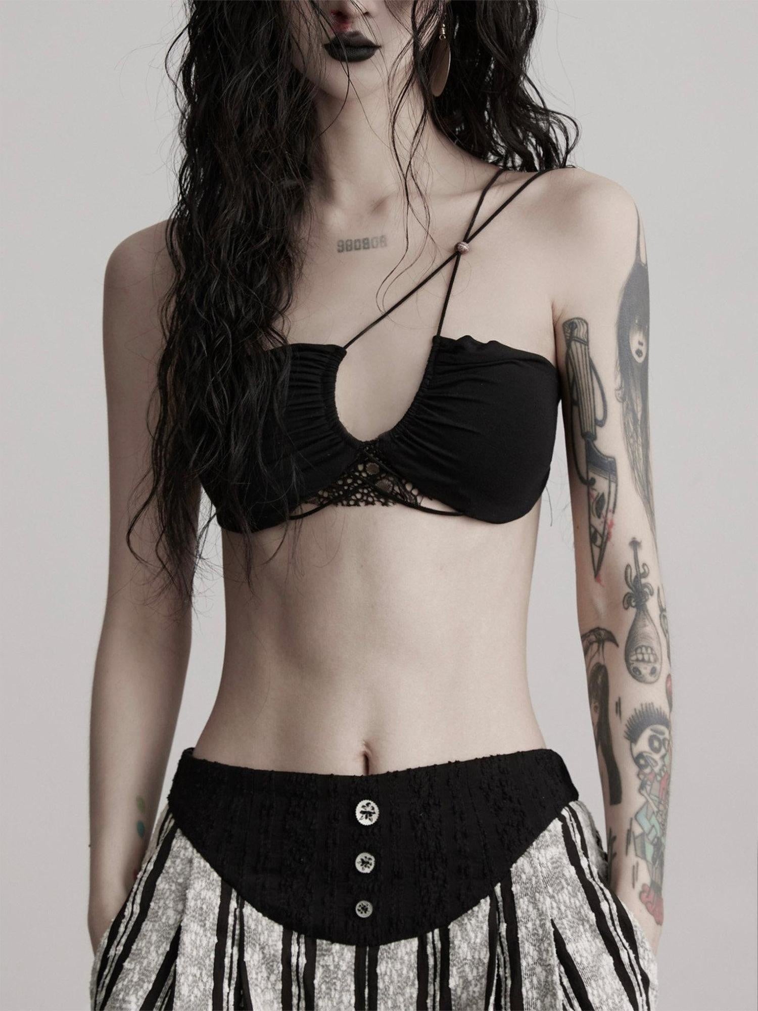 INDULGE Soft Stretch Original Design Cropped Slim Fit For Women Black Solid Camisoles