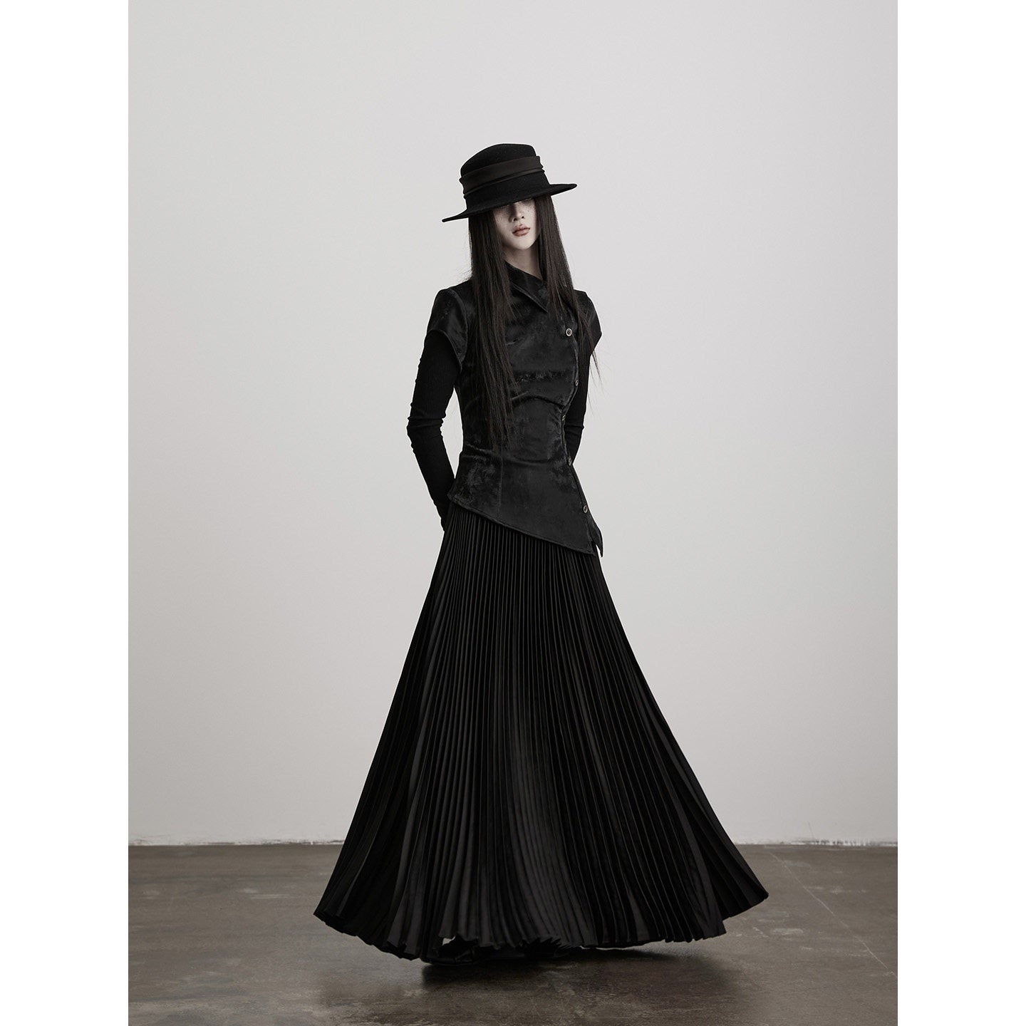 INDULGE Soft Waist Faux Two Piece Slim Hline Long Sleeve Black Women Casual Maxi Dresses