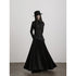 INDULGE Soft Waist Faux Two Piece Slim Hline Long Sleeve Black Women Casual Maxi Dresses