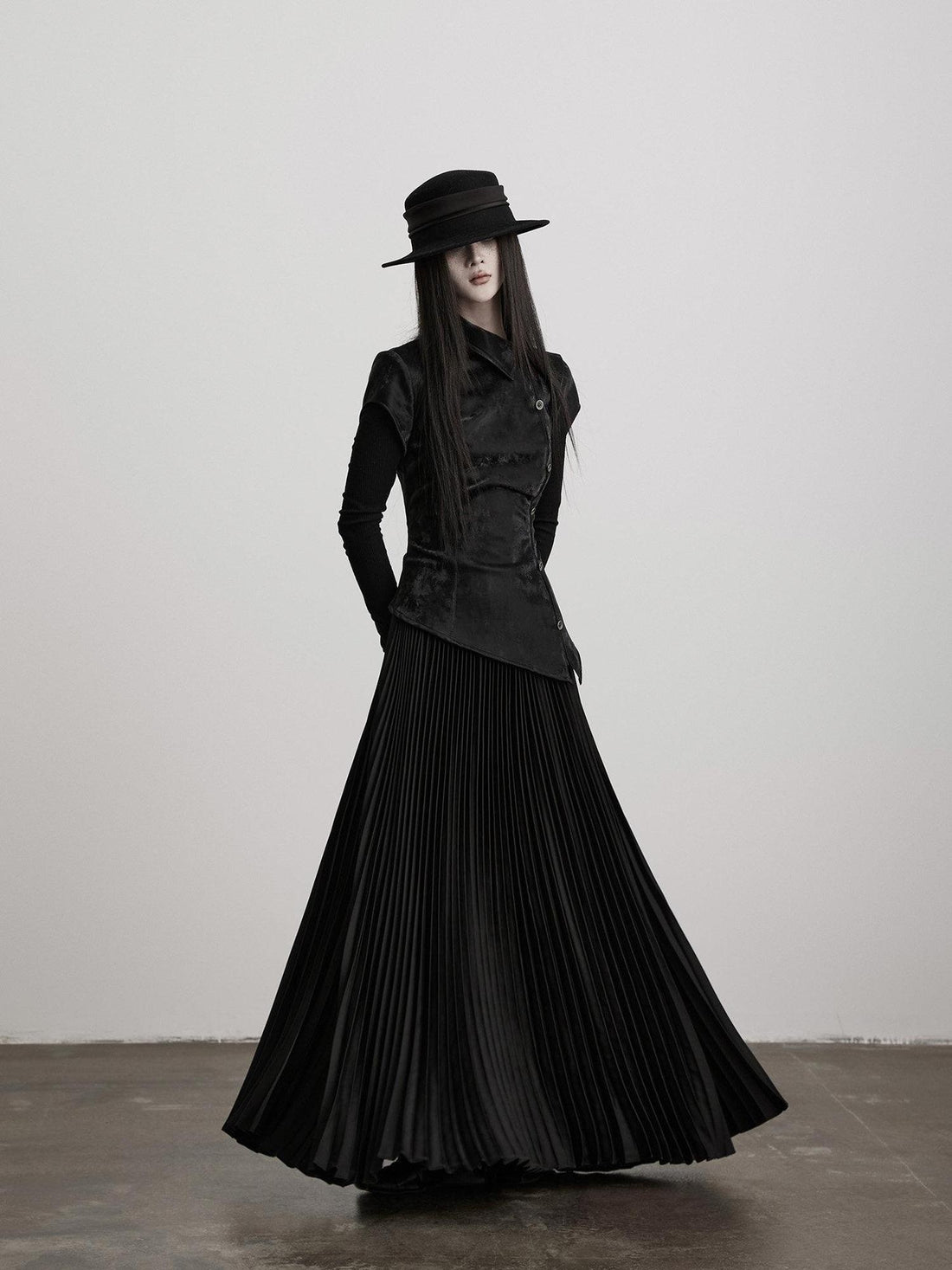 INDULGE Soft Waist Faux Two Piece Slim Hline Long Sleeve Black Women Casual Maxi Dresses