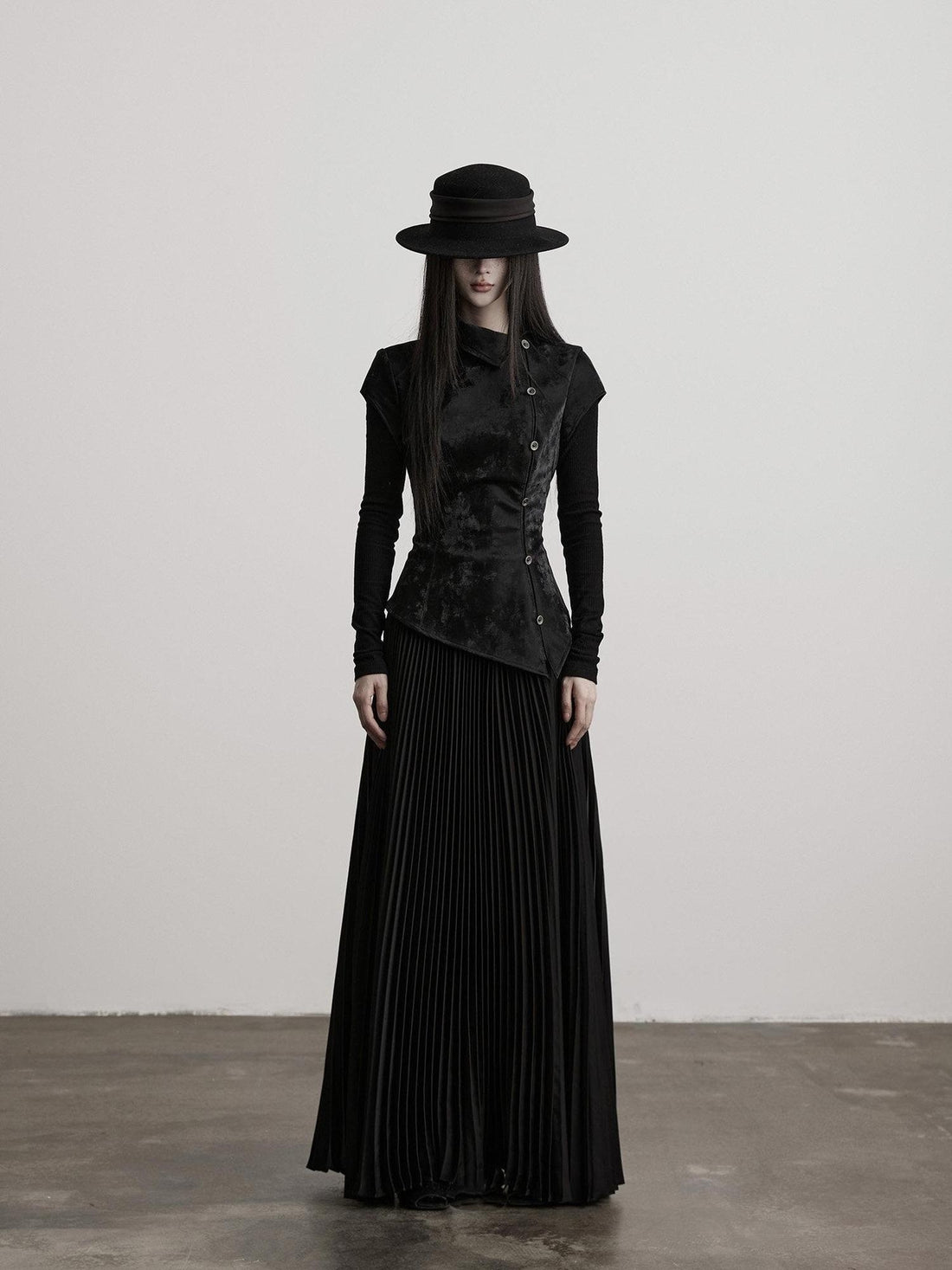 INDULGE Soft Waist Faux Two Piece Slim Hline Long Sleeve Black Women Casual Maxi Dresses