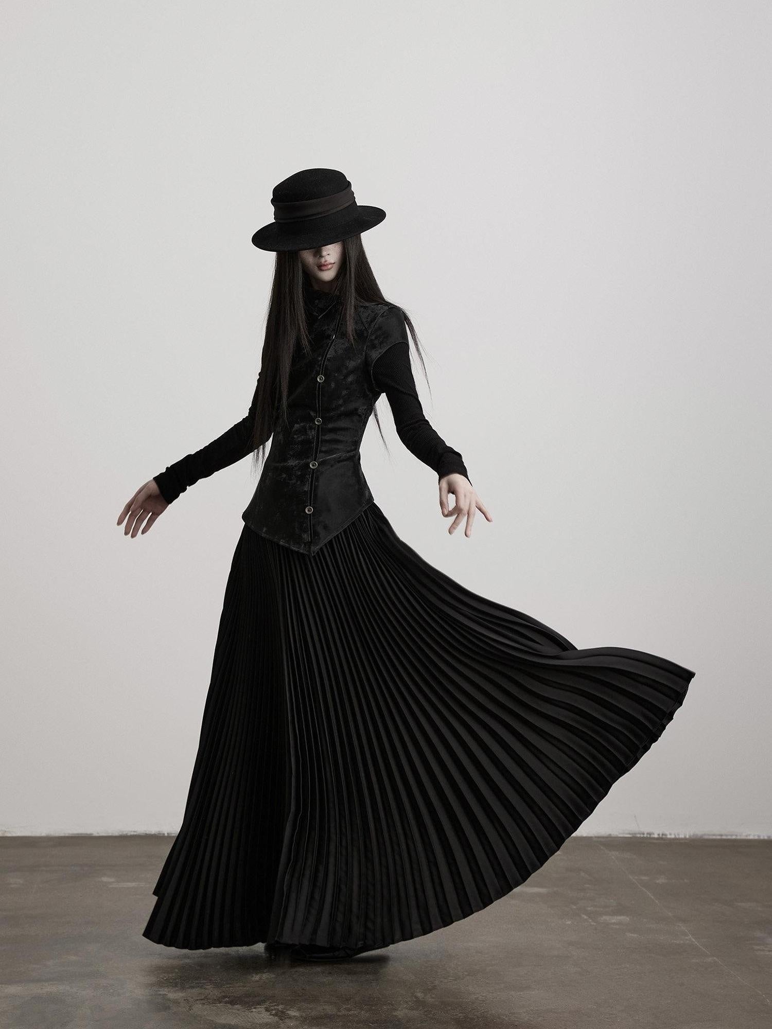 INDULGE Soft Waist Faux Two Piece Slim Hline Long Sleeve Black Women Casual Maxi Dresses