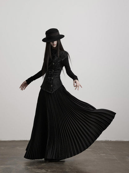 INDULGE Soft Waist Faux Two Piece Slim Hline Long Sleeve Black Women Casual Maxi Dresses