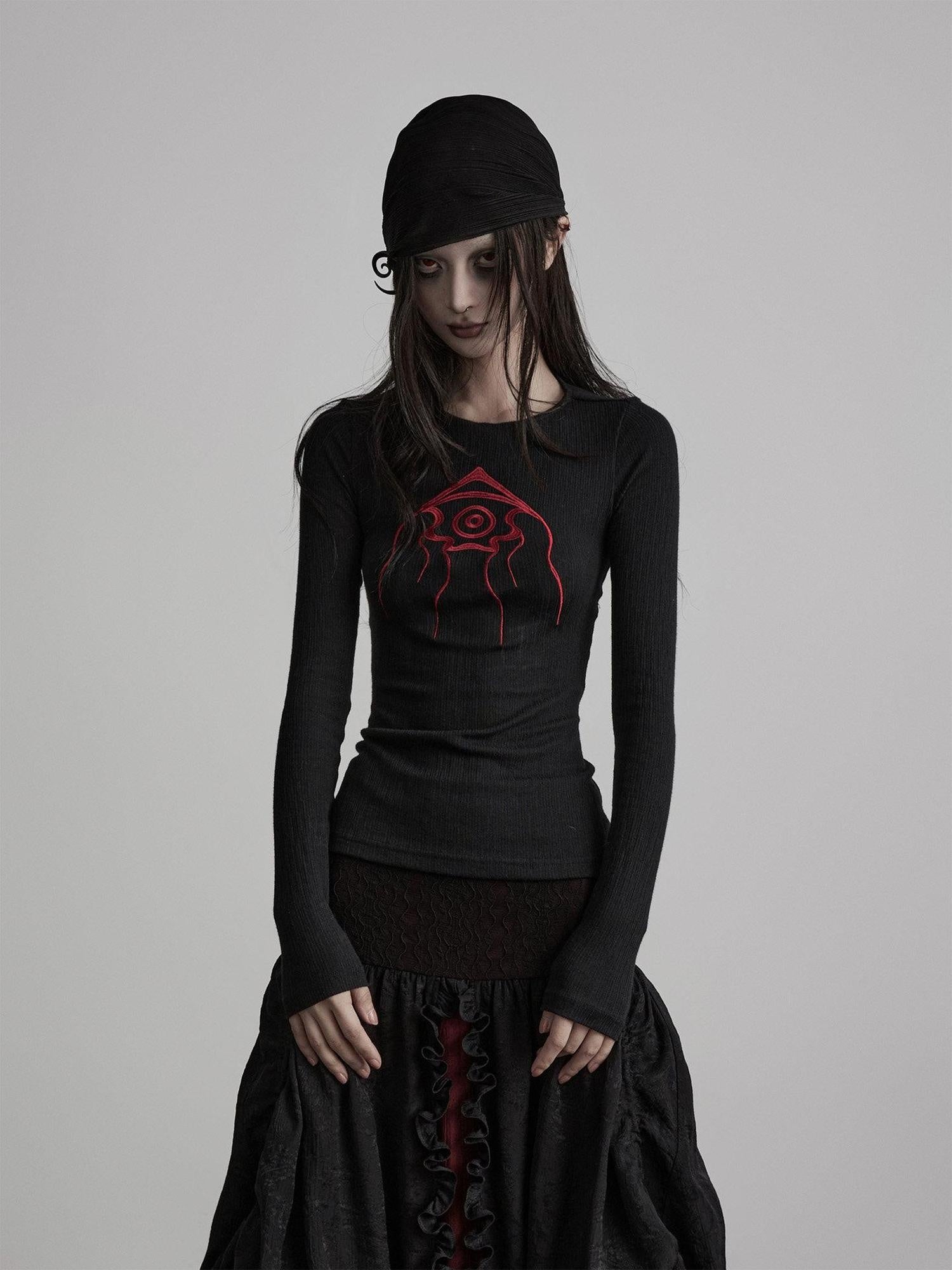 INDULGE Soft Wrinkle Free Casual Embroidered Patch Women Black Long Sleeve T-Shirts