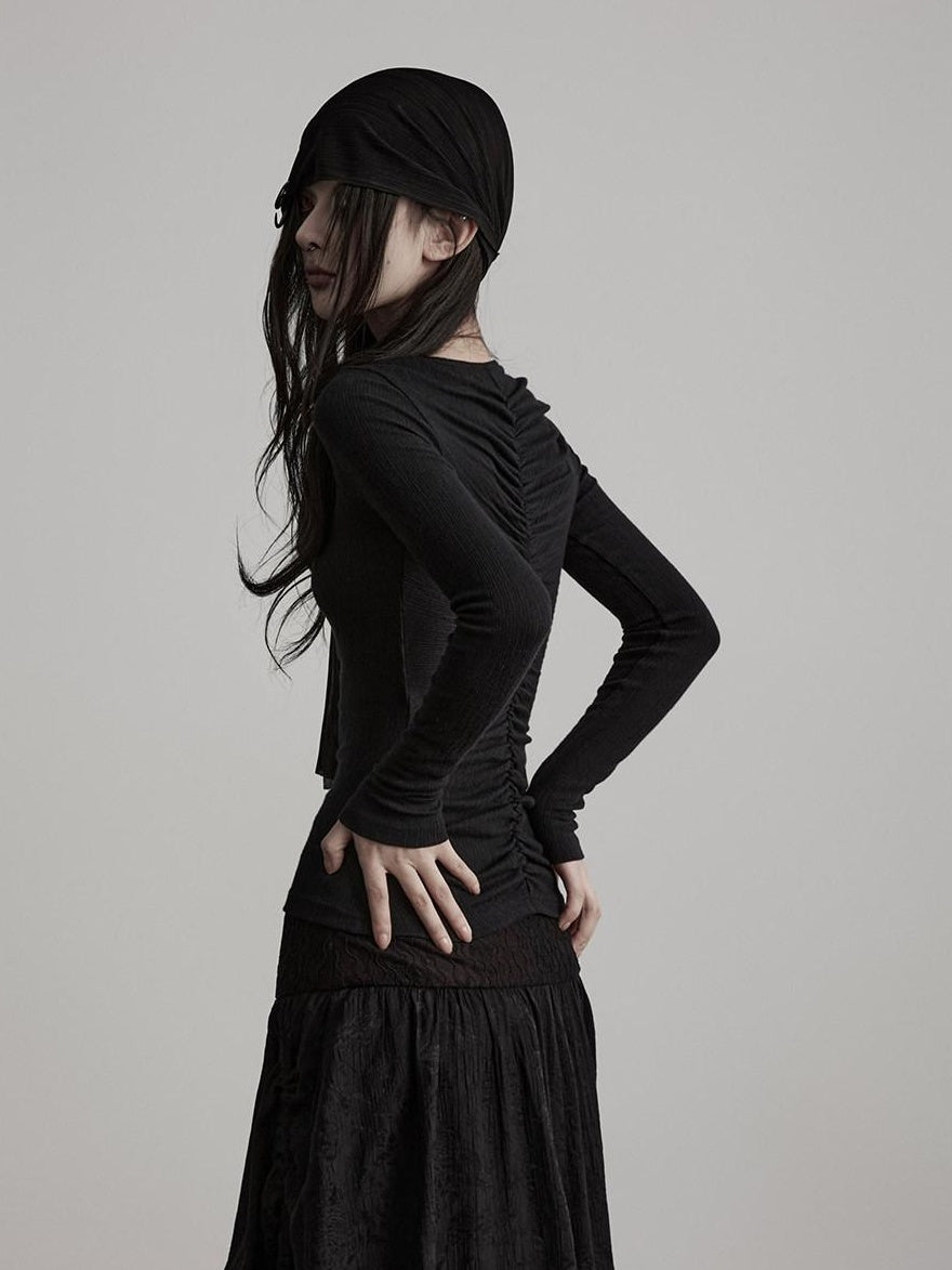 INDULGE Soft Wrinkle Free Casual Embroidered Patch Women Black Long Sleeve T-Shirts