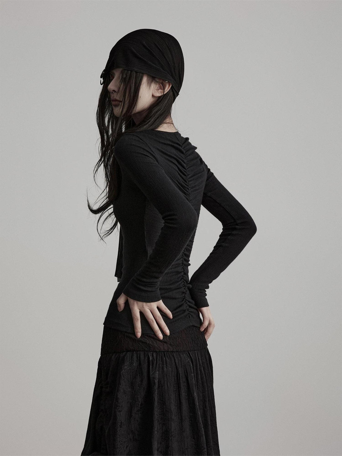 INDULGE Soft Wrinkle Free Casual Embroidered Patch Women Black Long Sleeve T-Shirts