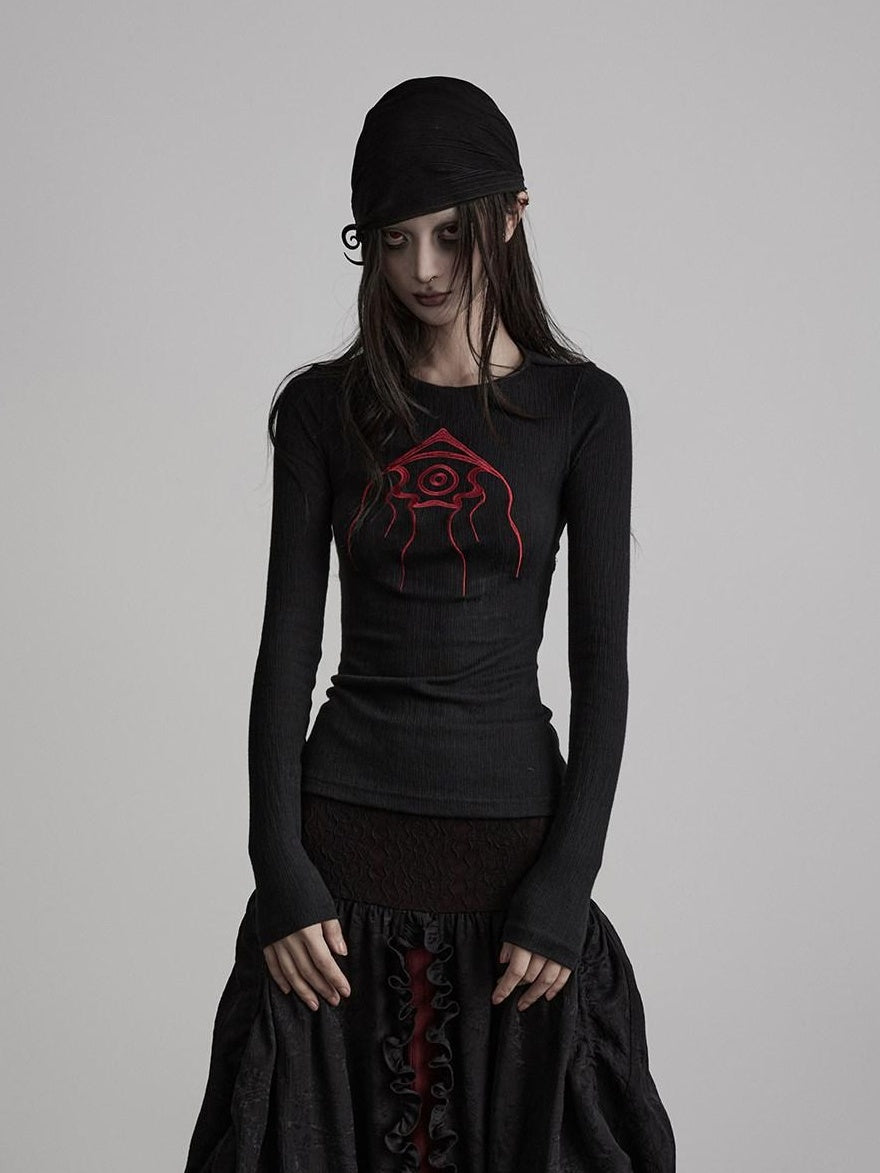 INDULGE Soft Wrinkle Free Casual Embroidered Patch Women Black Long Sleeve T-Shirts