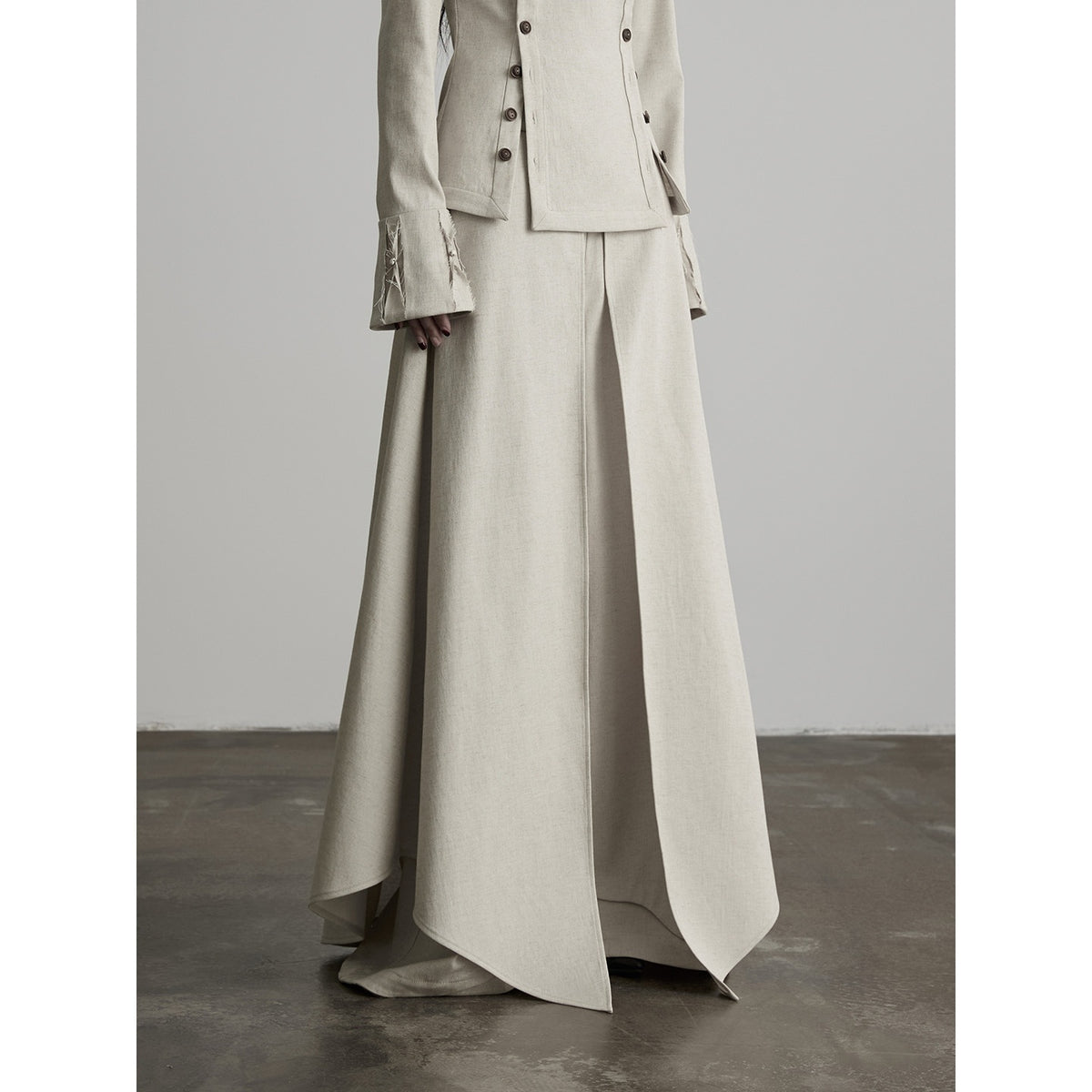 INDULGE_Solid_Color_3d_Cut_Wide_Leg_Layered_Look_French_Linen_Blend_Women&