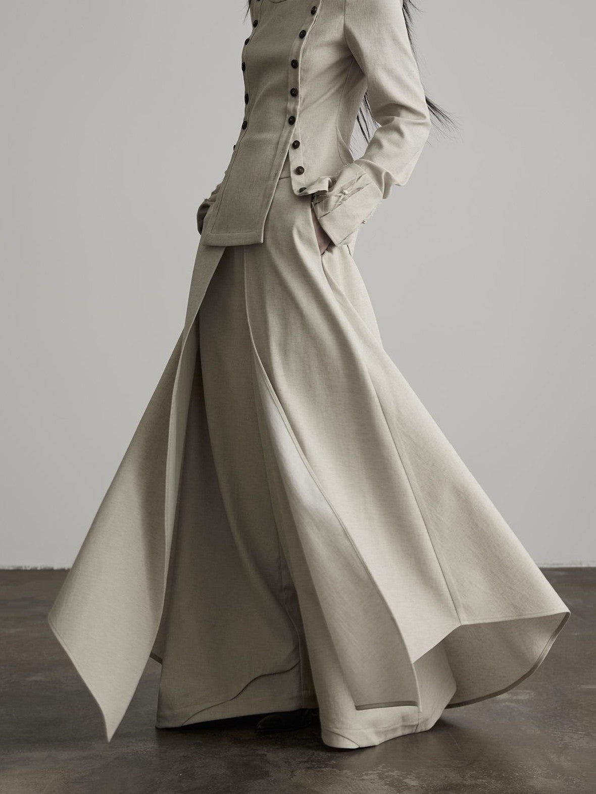 INDULGE Solid Color 3d Cut Wide Leg Layered Look French Linen Blend Women&