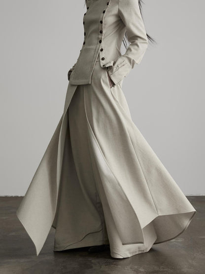 INDULGE Solid Color 3d Cut Wide Leg Layered Look French Linen Blend Women&