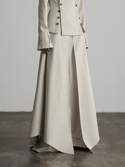 INDULGE Solid Color 3d Cut Wide Leg Layered Look French Linen Blend Women&