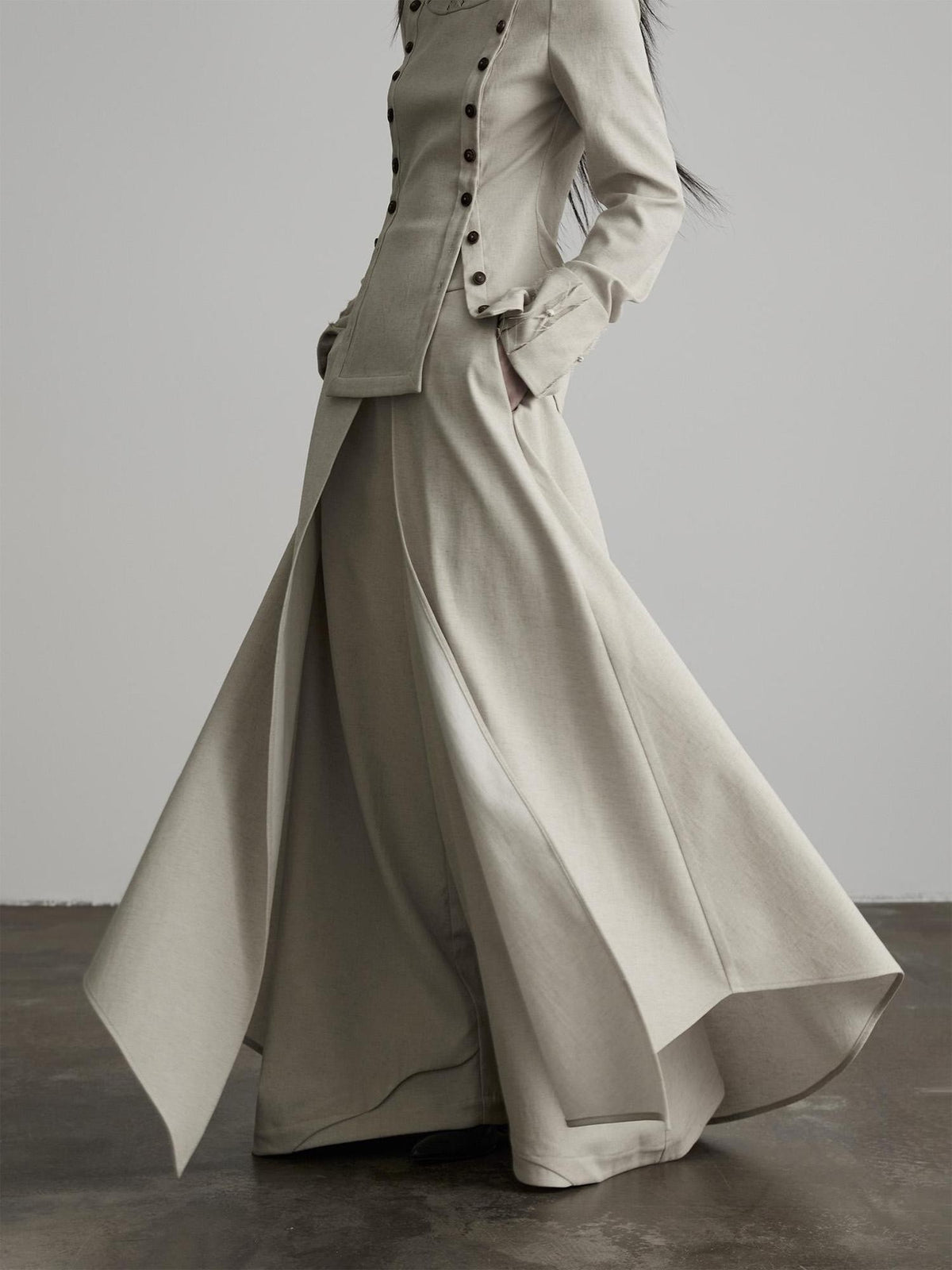 INDULGE Solid Color 3d Cut Wide Leg Layered Look French Linen Blend Women&
