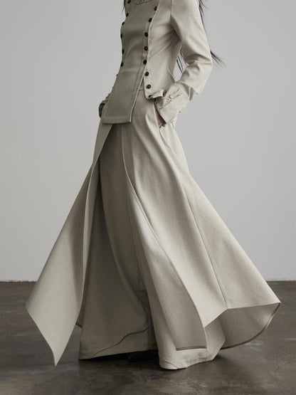 INDULGE Solid Color 3d Cut Wide Leg Layered Look French Linen Blend Women&