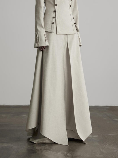 INDULGE Solid Color 3d Cut Wide Leg Layered Look French Linen Blend Women&