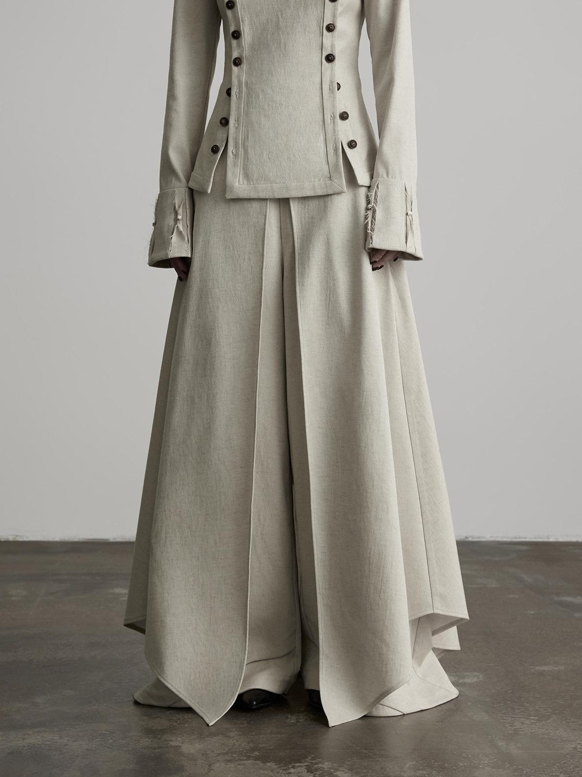 INDULGE Solid Color 3d Cut Wide Leg Layered Look French Linen Blend Women&