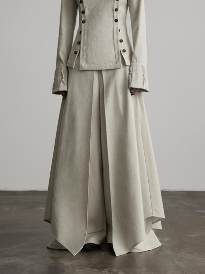 INDULGE Solid Color 3d Cut Wide Leg Layered Look French Linen Blend Women&