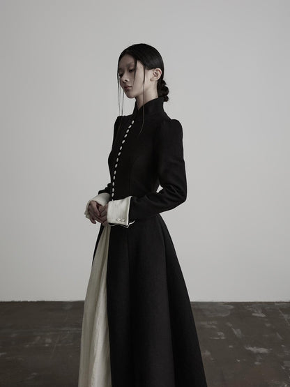 INDULGE Stand Collar Waist Cinch Back Tie Split Hem Women&