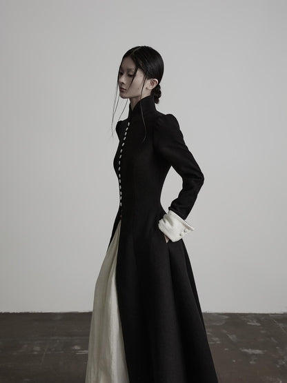 INDULGE Stand Collar Waist Cinch Back Tie Split Hem Women&
