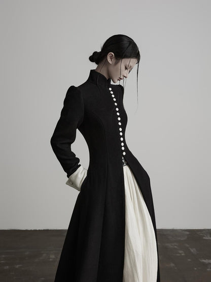INDULGE Stand Collar Waist Cinch Back Tie Split Hem Women&