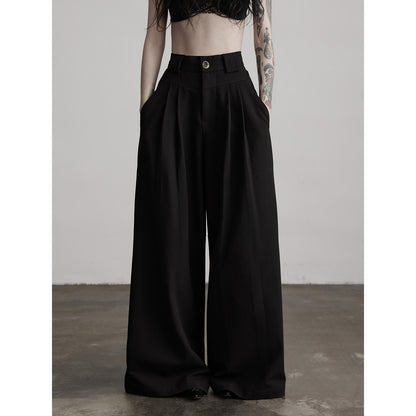 INDULGE Stretch Casual Loose Straight Pockets Natural Waist Women Black Wide-Leg Pants