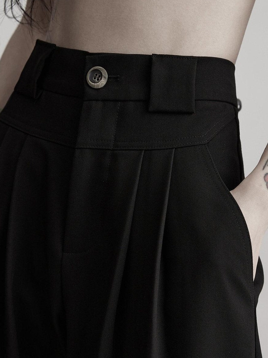 INDULGE Stretch Casual Loose Straight Pockets Natural Waist Women Black Wide-Leg Pants