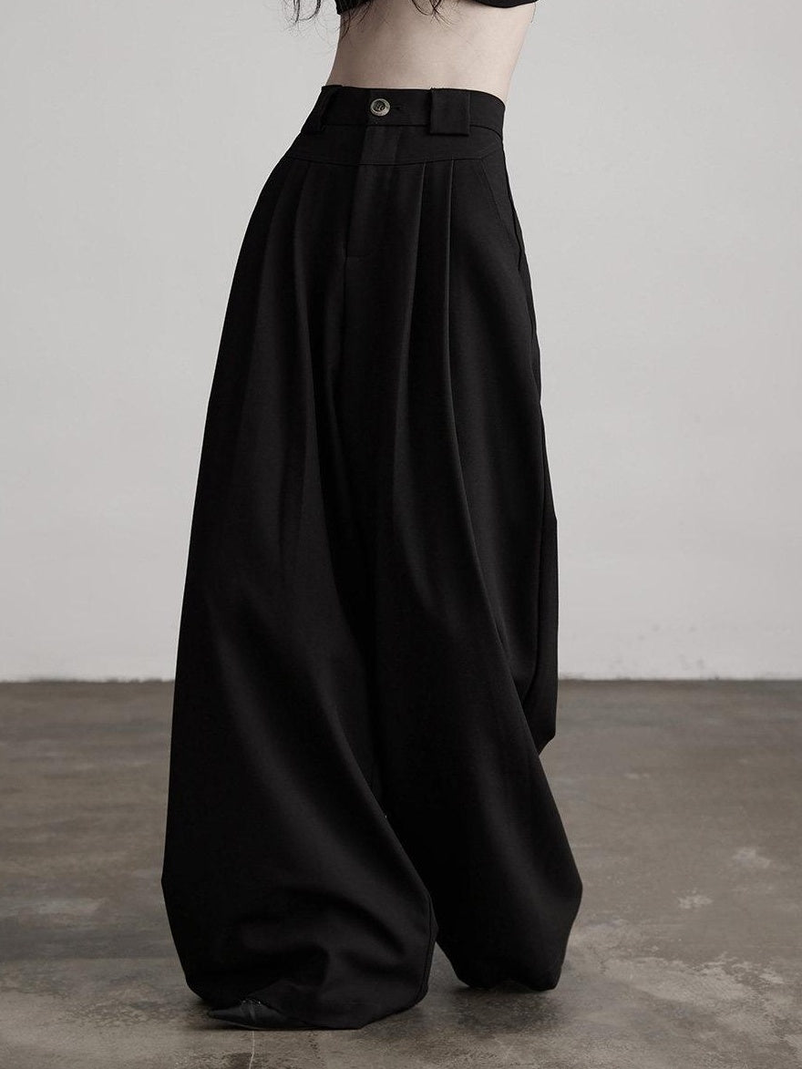 INDULGE Stretch Casual Loose Straight Pockets Natural Waist Women Black Wide-Leg Pants