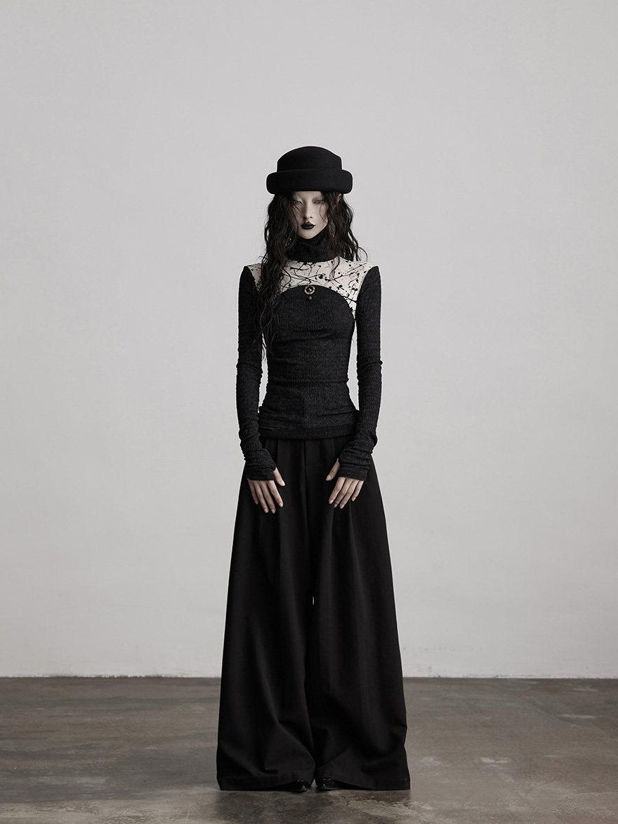 INDULGE Stretch Casual Loose Straight Pockets Natural Waist Women Black Wide-Leg Pants