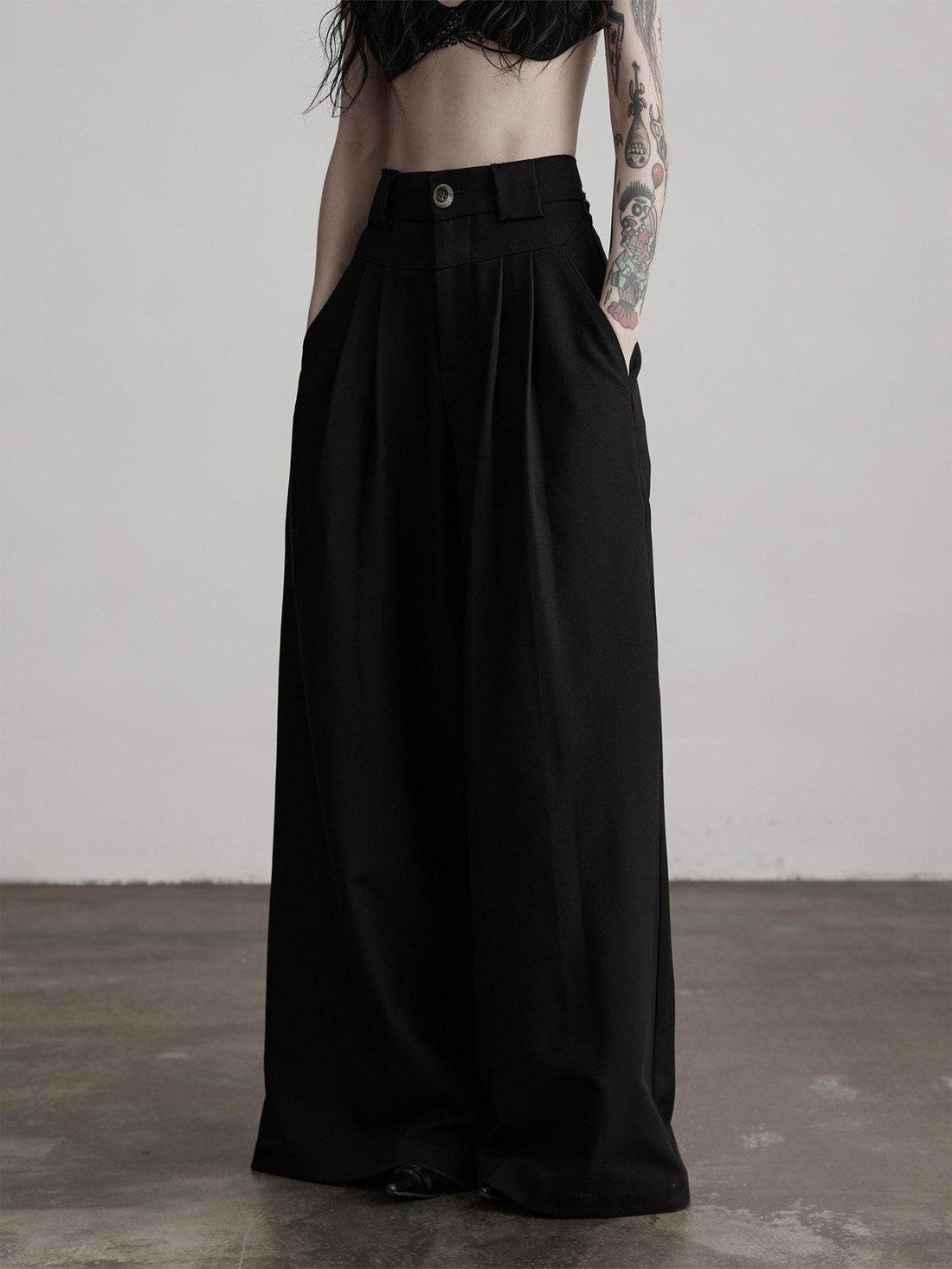 INDULGE Stretch Casual Loose Straight Pockets Natural Waist Women Black Wide-Leg Pants
