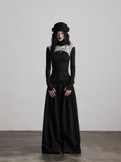 INDULGE Stretch Casual Loose Straight Pockets Natural Waist Women Black Wide-Leg Pants