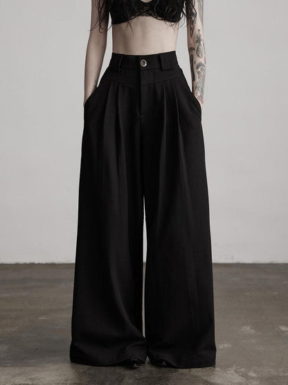 INDULGE Stretch Casual Loose Straight Pockets Natural Waist Women Black Wide-Leg Pants