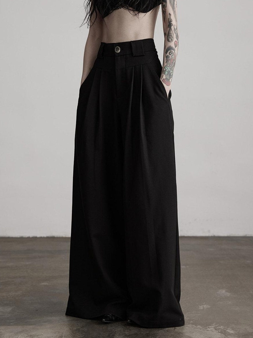 INDULGE Stretch Casual Loose Straight Pockets Natural Waist Women Black Wide-Leg Pants