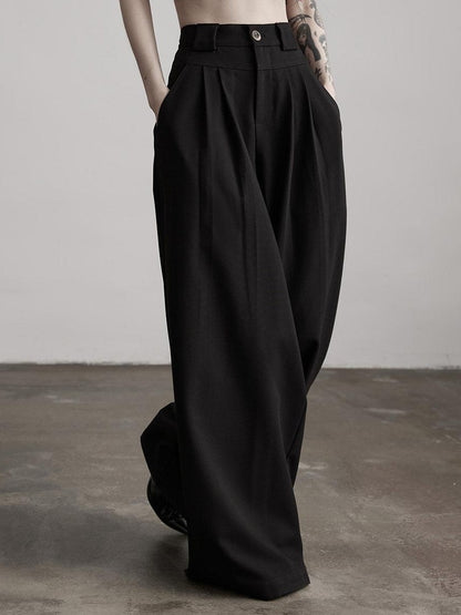 INDULGE Stretch Casual Loose Straight Pockets Natural Waist Women Black Wide-Leg Pants