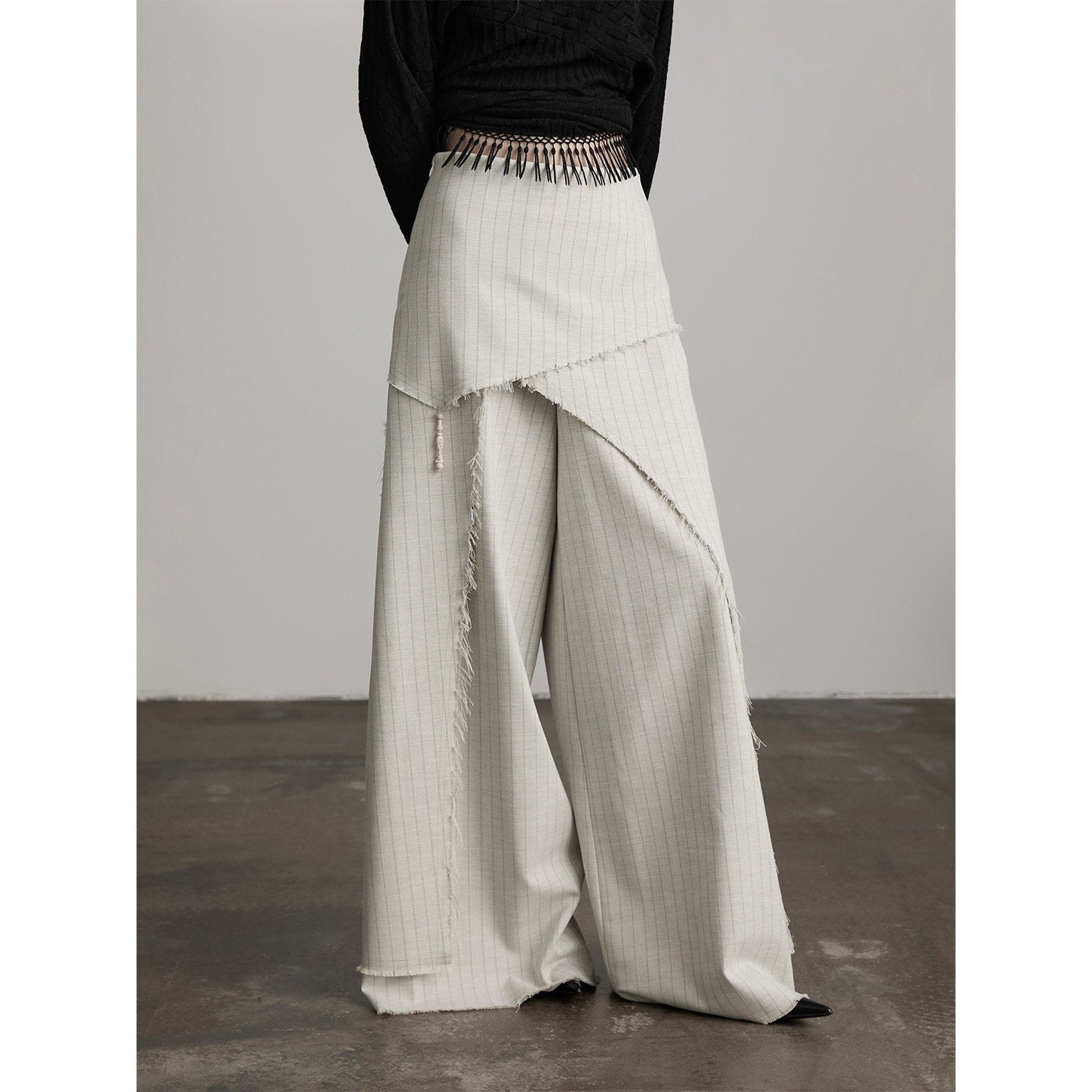 INDULGE Stretch Patchwork Striped Culotte Natural Waist Women Beige Wide-Leg Pants