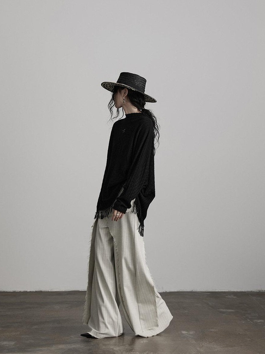 INDULGE Stretch Patchwork Striped Culotte Natural Waist Women Beige Wide-Leg Pants