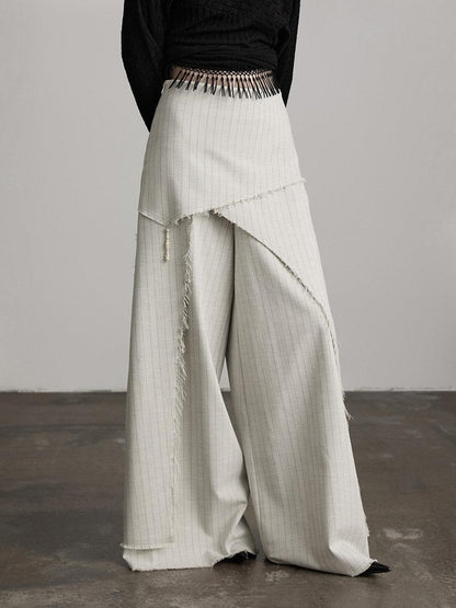 INDULGE Stretch Patchwork Striped Culotte Natural Waist Women Beige Wide-Leg Pants
