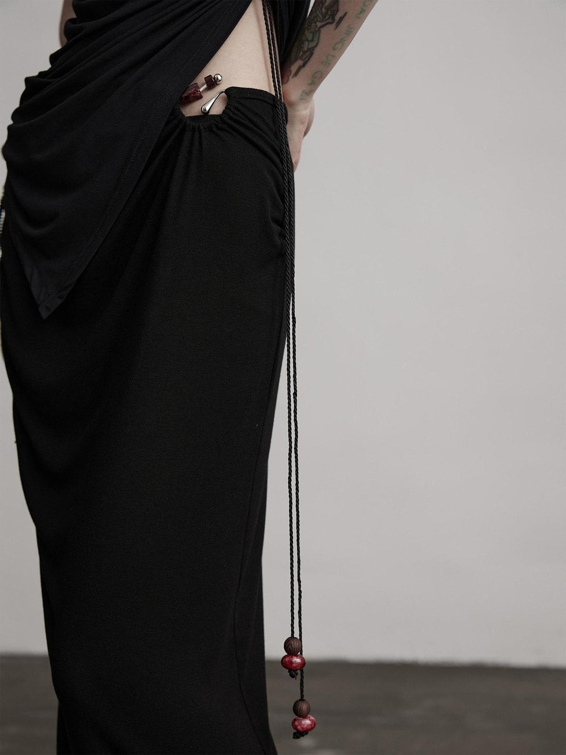 INDULGE Stretchy Modal Ruched Mid Waist Dark Gothic Slim Women Black Bodycon Skirts